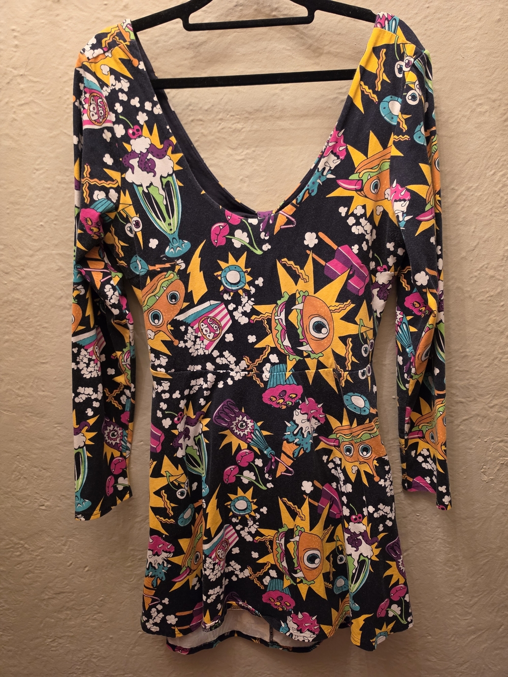 Iron Fist Cartoon Monster Print Cutout Back Skater Dress XL